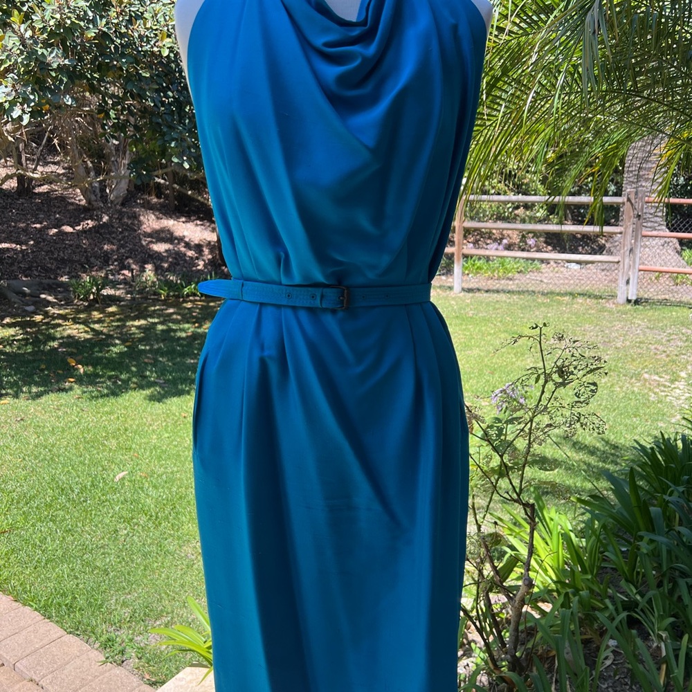 Bottega Veneta Raw Silk Blue Sleeveless Runway Dress Size 42